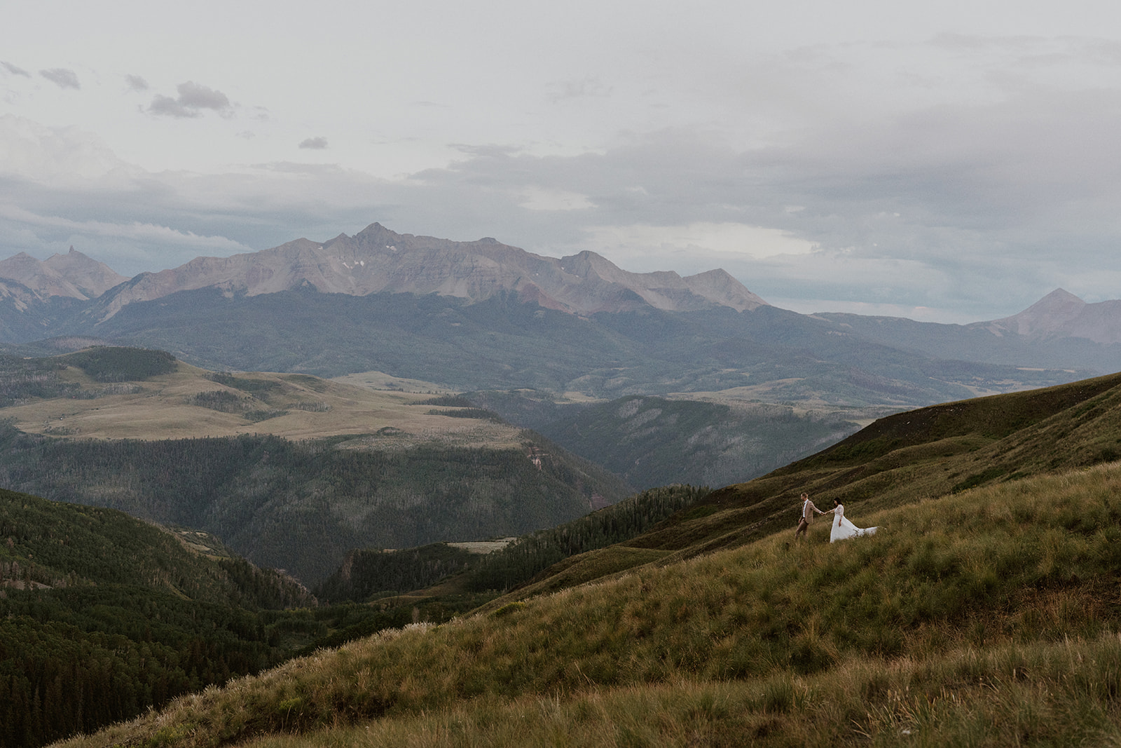 Bride and groom in the mountains of Telluride, Colorado