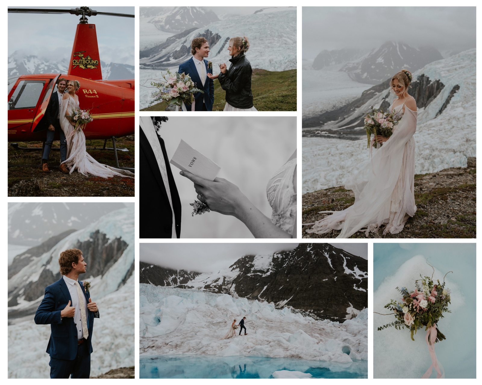 Photos from an intimate helicopter elopement in Alaska at Knik Glacier