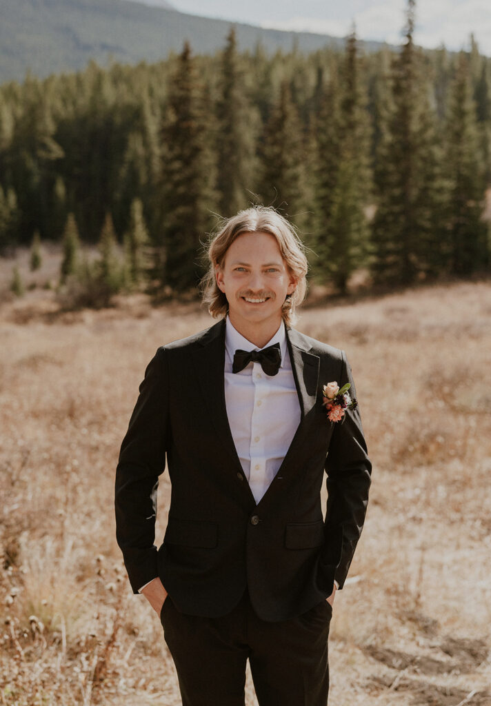 Grooms elopement portraits at Boreas Pass in Colorado