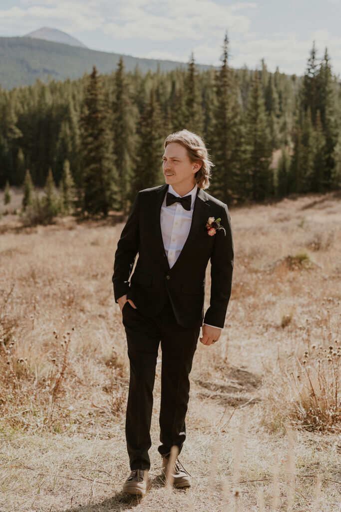 Grooms elopement portraits at Boreas Pass in Colorado