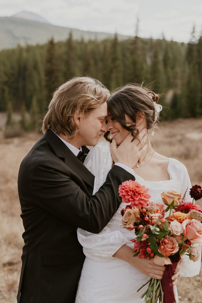 Romantic elopement photos of a bride and groom in Colorado