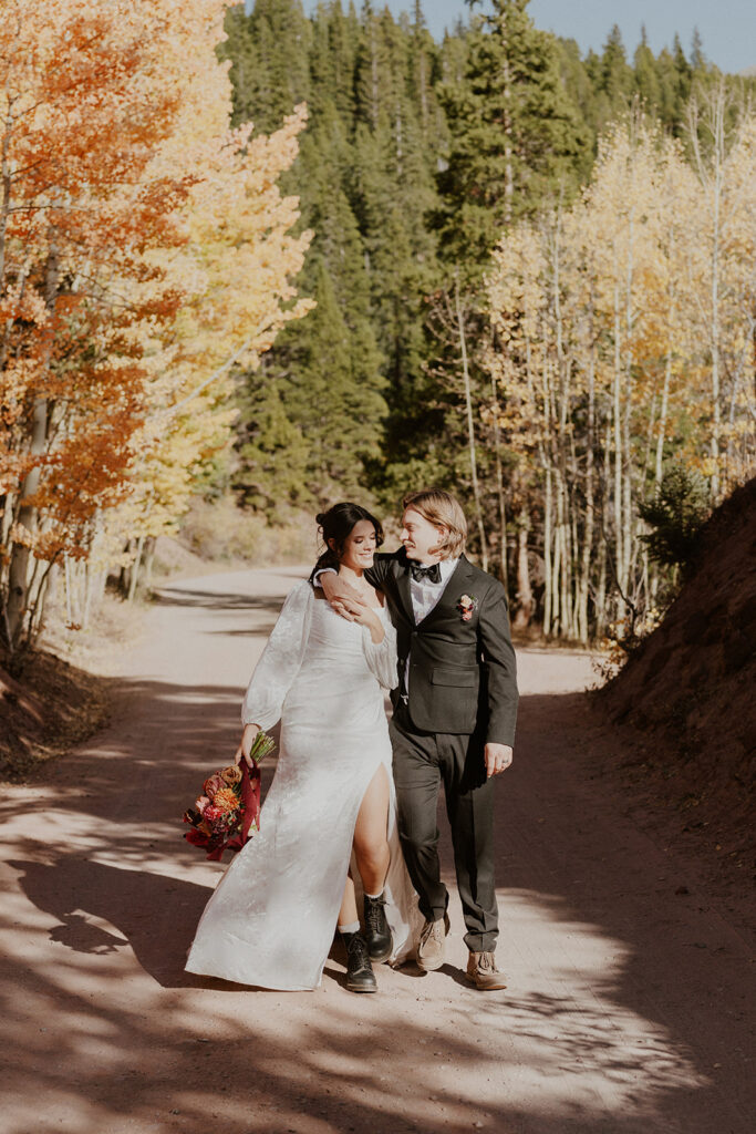 Bride and grooms Breckenridge elopement portraits at Boreas Pass in Colorado