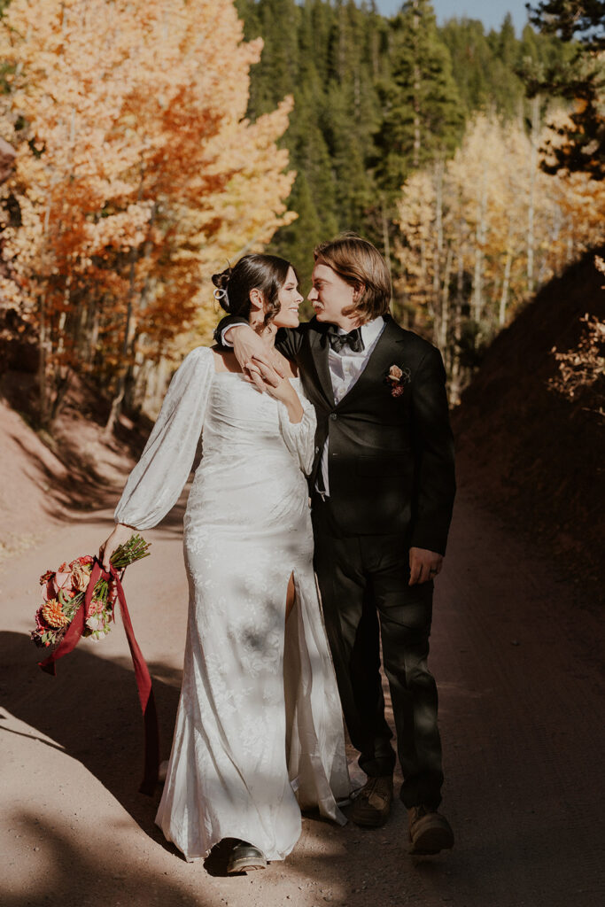 Bride and grooms Breckenridge elopement portraits at Boreas Pass in Colorado