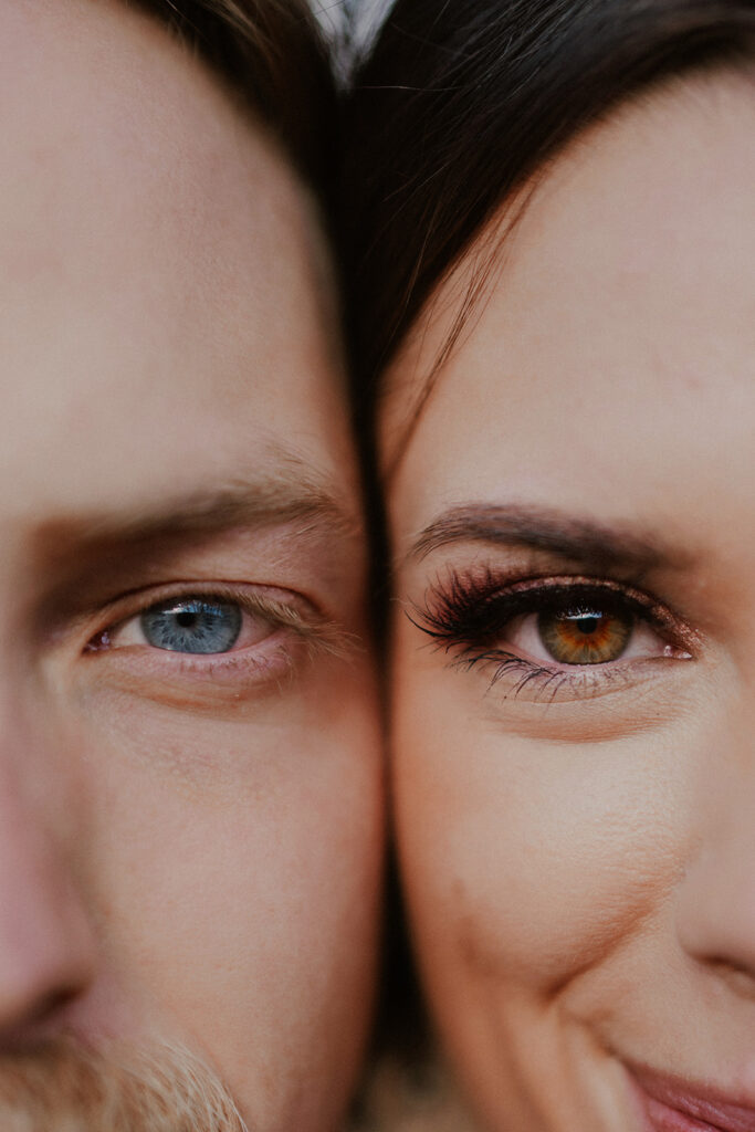 Close up shot of a bride and grooms eyes