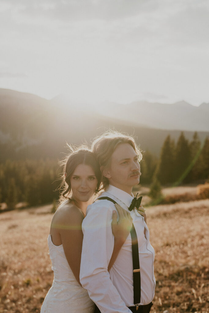 Sunset bride and grooms portraits in Breckenridge, Colorado