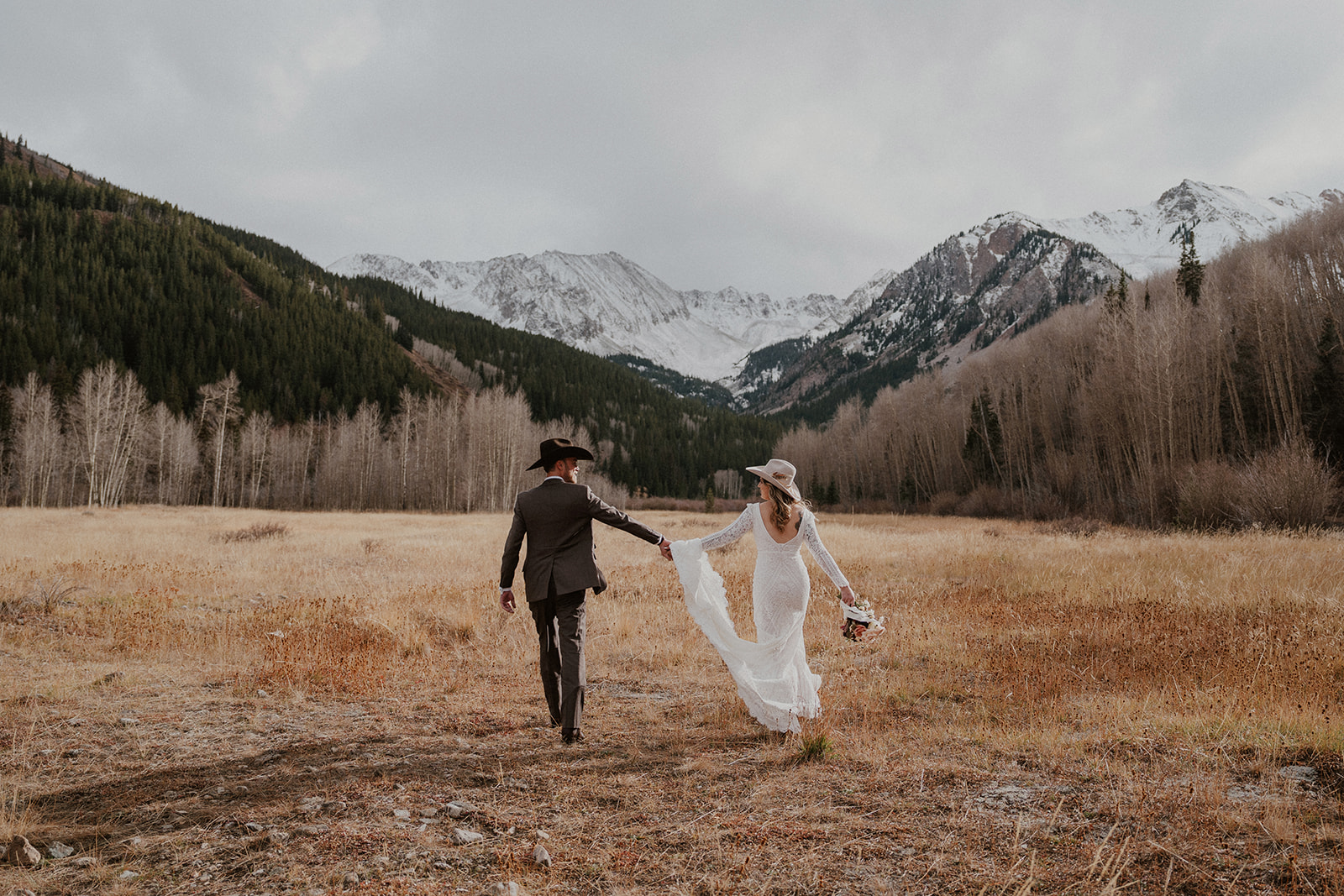 Bride and grooms portraits from their Ashcroft Ghost Town elopement in Aspen, CO