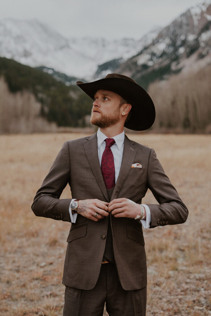 Mountain grooms portraits from a Ashcroft Ghost Town elopement in Aspen, CO