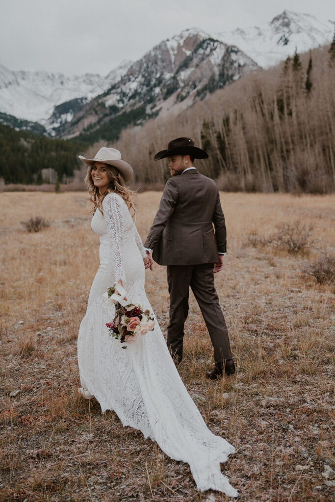 Bride and grooms Aspen, Colorado mountain elopement portraits