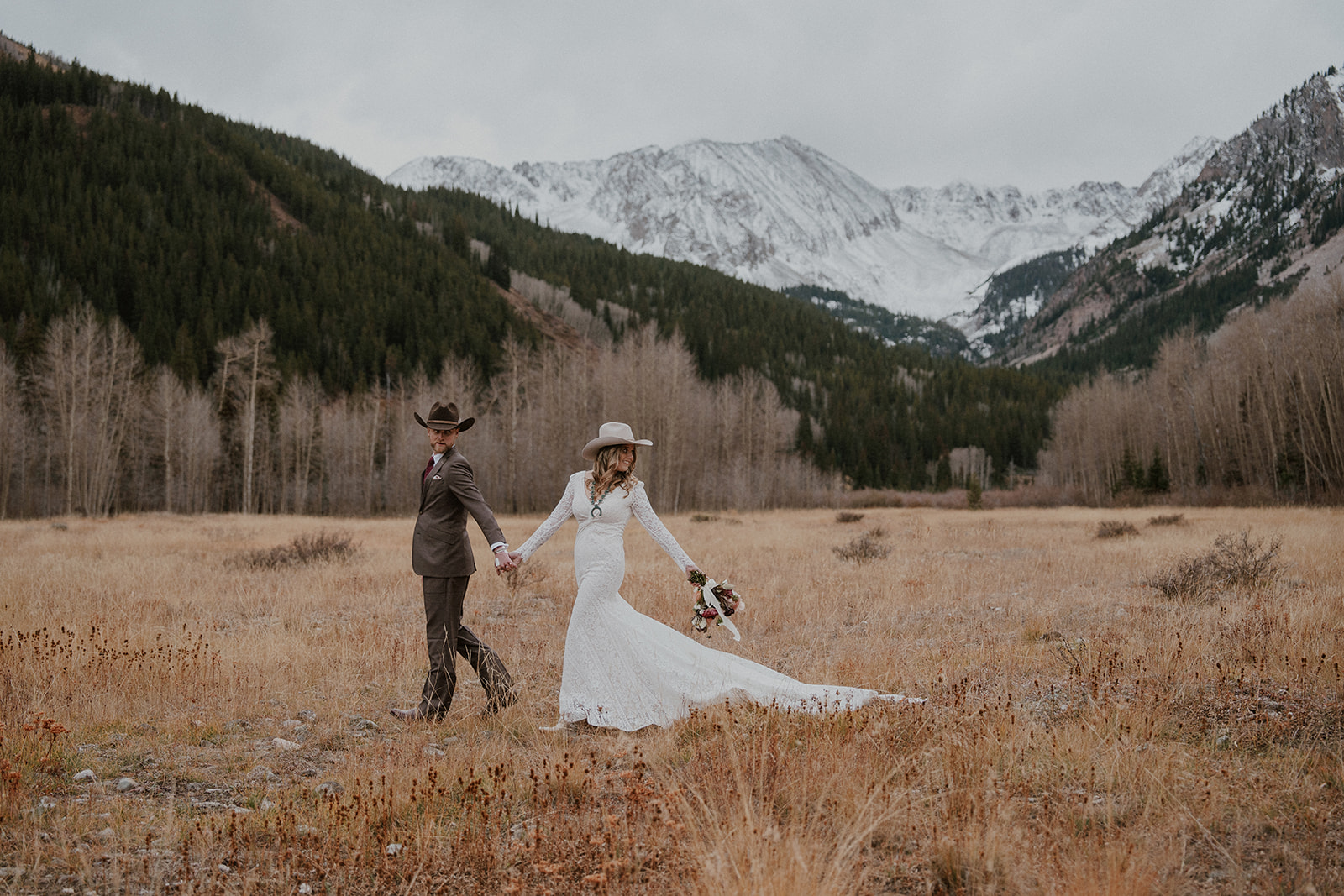 Bride and grooms mountain photos during their Ashcroft Ghost Town elopement in Aspen, CO