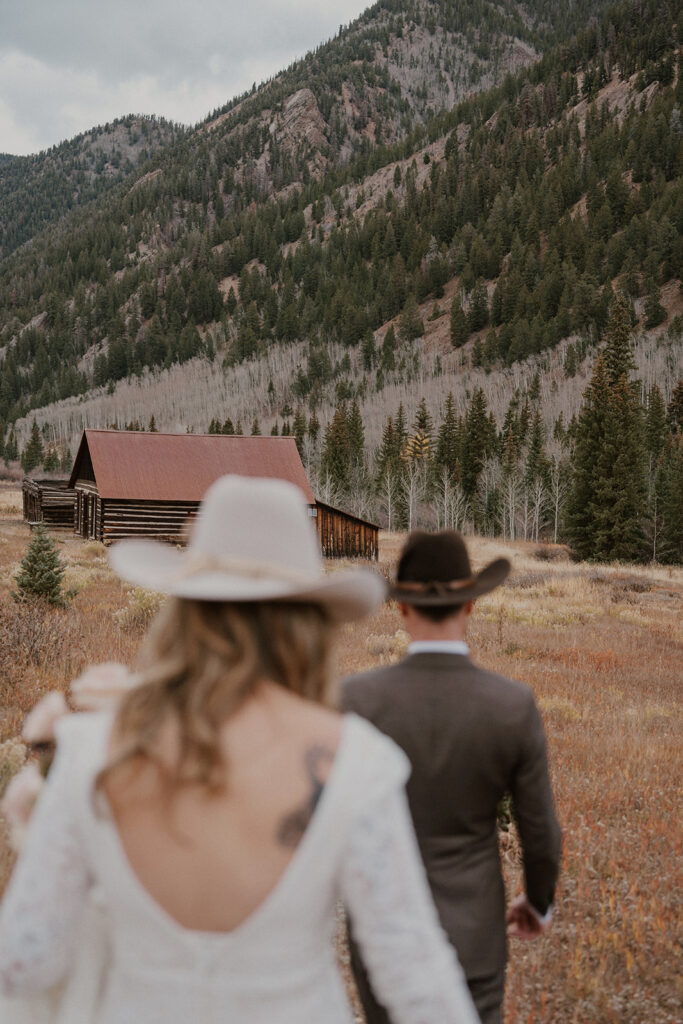 Bride and grooms Ashcroft Ghost town elopement photos in Aspen, Colorado