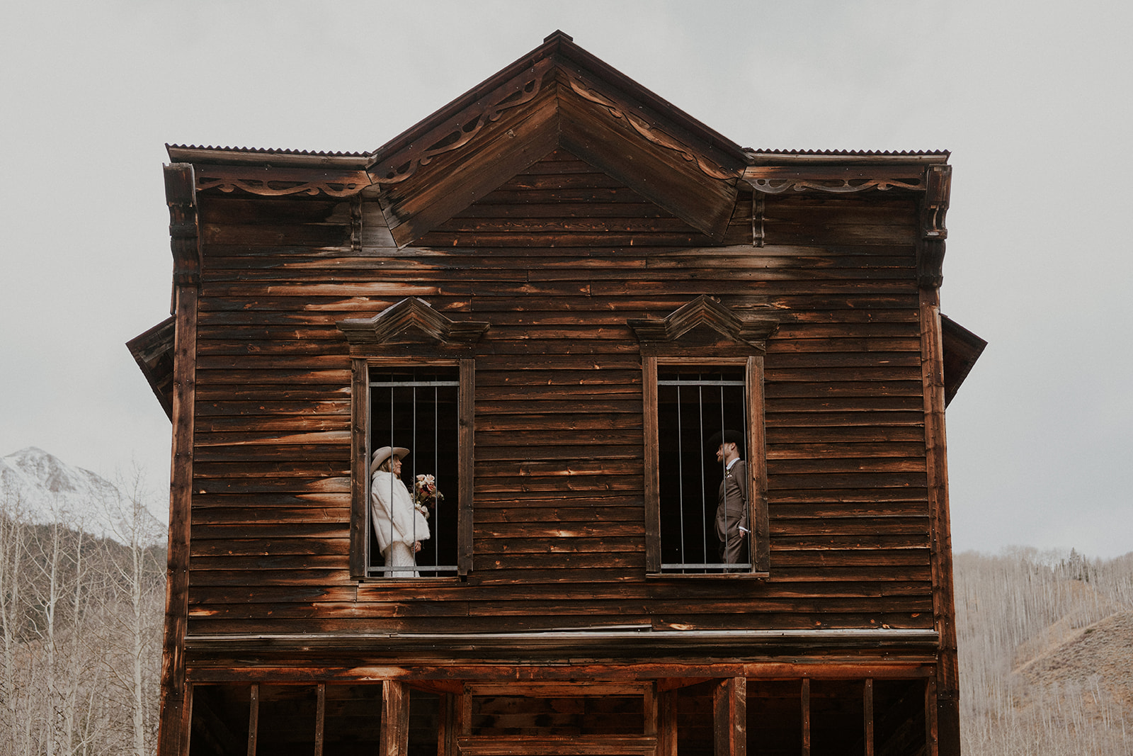 Bride and grooms Ashcroft Ghost town elopement photos in Aspen, Colorado