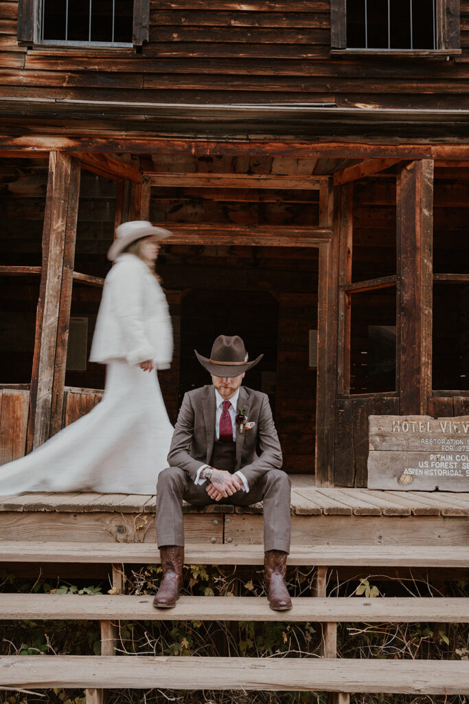 Bride and grooms Ashcroft Ghost town elopement photos in Aspen, Colorado