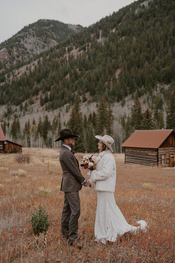 Bride and grooms Ashcroft Ghost town elopement photos in Aspen, Colorado