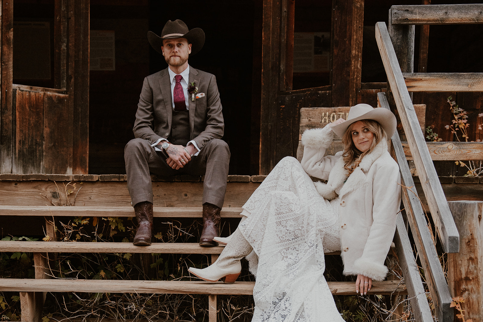 Bride and grooms Ashcroft Ghost town elopement photos in Aspen, Colorado