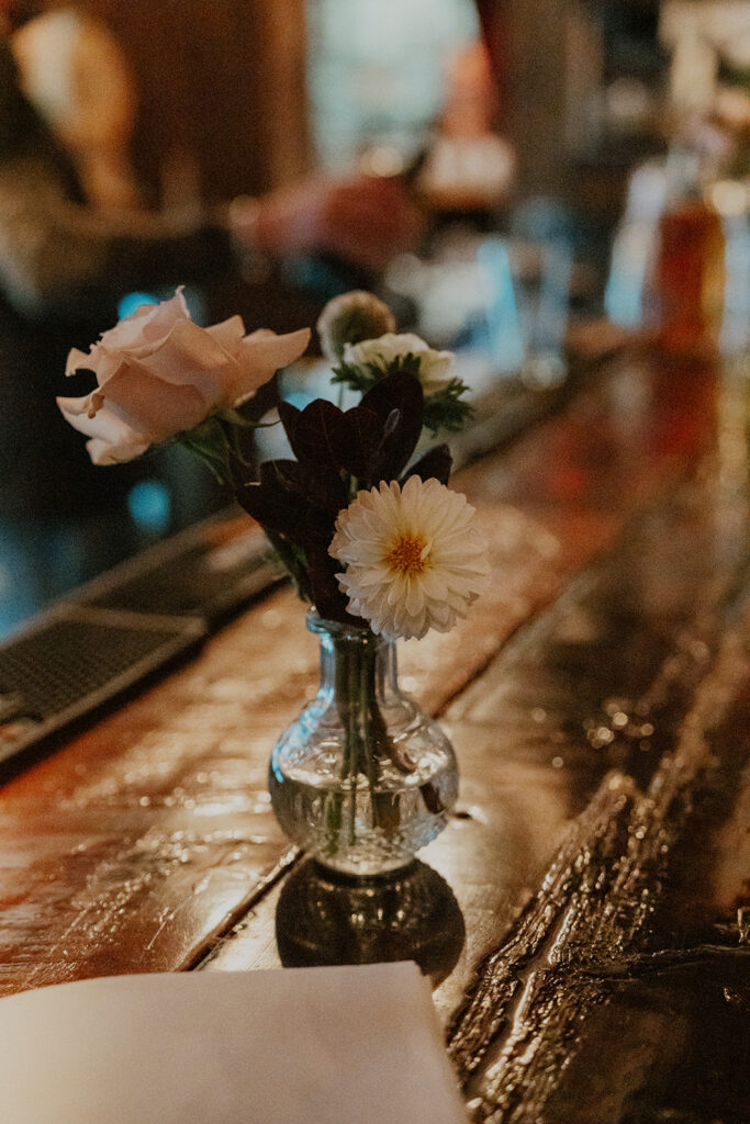 Intimate elopement reception dinner at Woody Creek Tavern in Aspen, CO